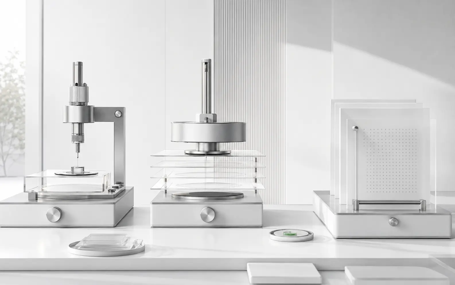 Trois instruments de précision symbolisant le test, la vérification et la publication
